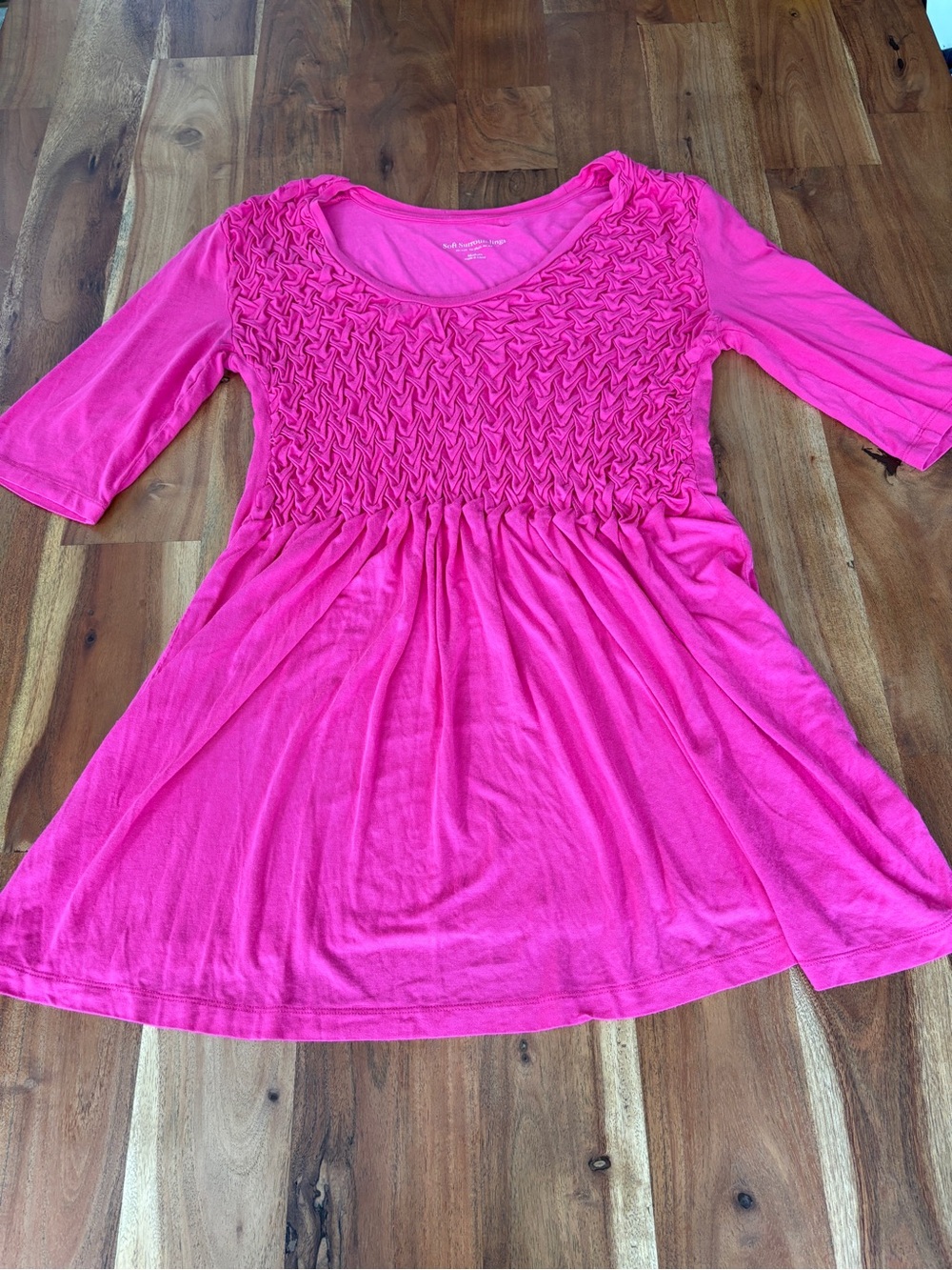 Soft Surroundings Smocked Swing Dress Pink - Size Medium